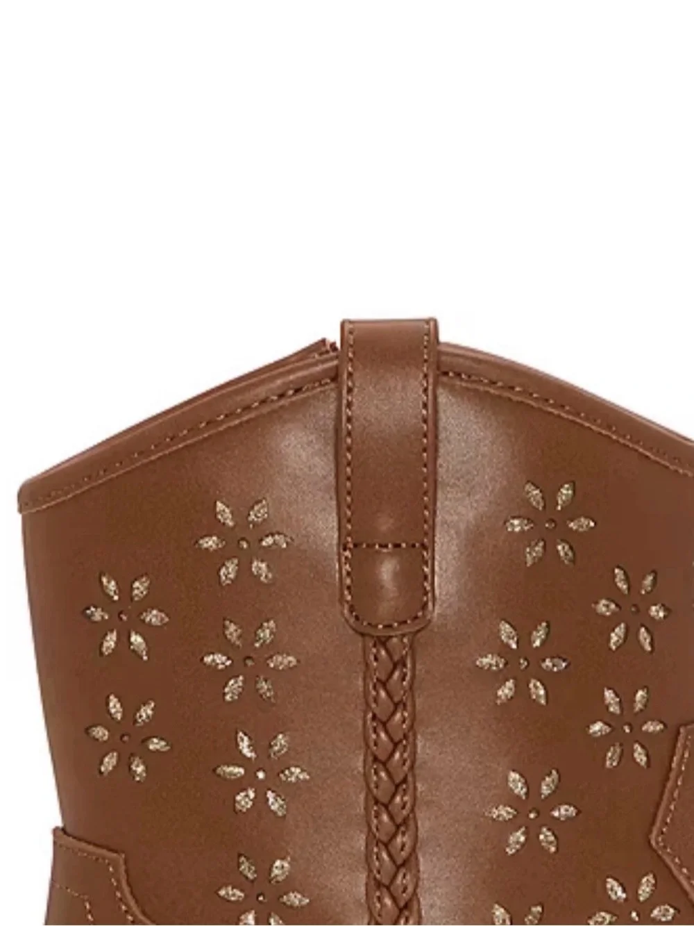 Brown Girls' Western Ankle Boots with Floral Cutouts